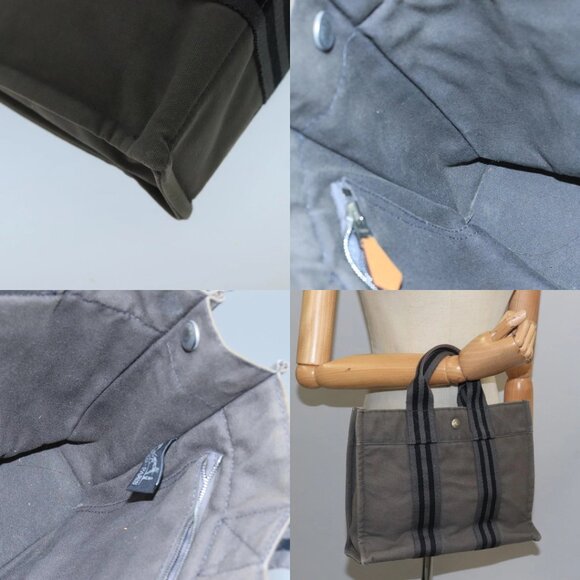 HERMES Fourre Tout PM Tote Bag Canvas Gray Black Auth 104620 - Picture 16 of 16